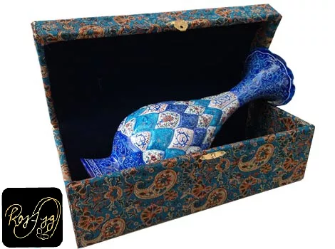 گلدان مسی میناکاری با باکس ترمه