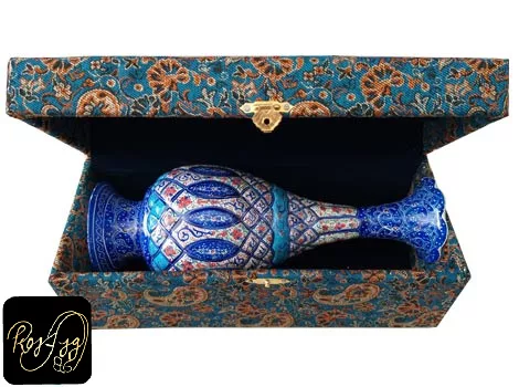 گلدان مسی میناکاری با باکس ترمه