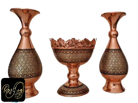 پک جفت گلدان 20 و آجیل خوری 13 مس و خاتم